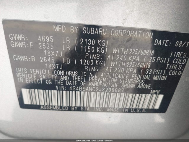 4S4BSANC2J3208887 Subaru u5