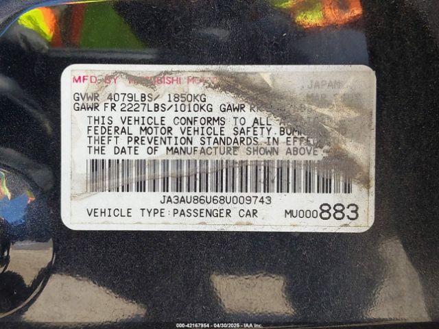 2008 MITSUBISHI LANCER JA3AU86U68U009743 Photo 8