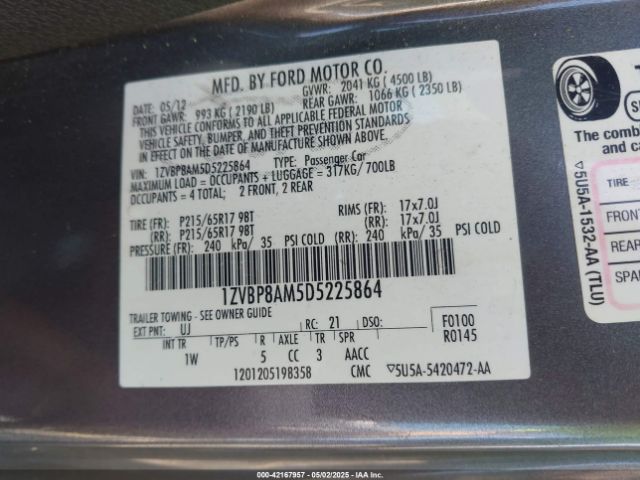 2013 FORD MUSTANG 1ZVBP8AM5D5225864 Photo 8
