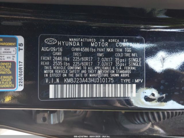 KM8J23A43HU310175 Hyundai TUCSON SE