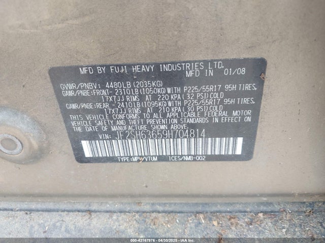2009 Subaru Forester 2.5x მანქანა იყიდება აუქციონზე, vin: JF2SH63659H704814, აუქციონის ნომერი: 42167976