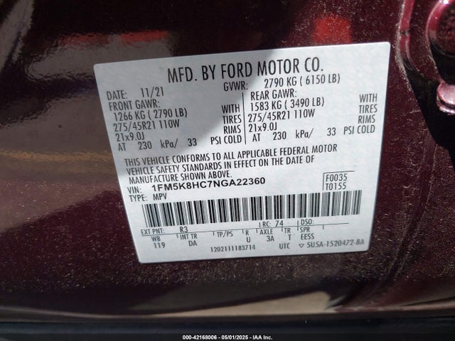 1FM5K8HC7NGA22360 Ford gtdi
