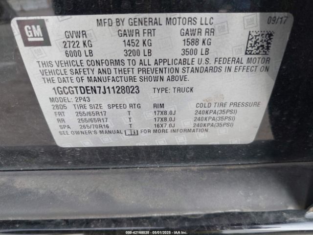 1GCGTDEN7J1128023 Chevrolet Colorado Z71