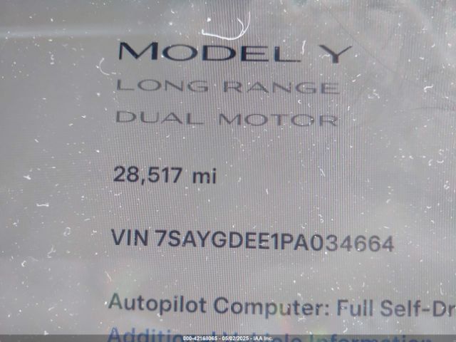 7SAYGDEE1PA034664 Tesla Model Y