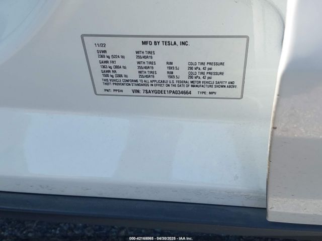 7SAYGDEE1PA034664 Tesla Model Y