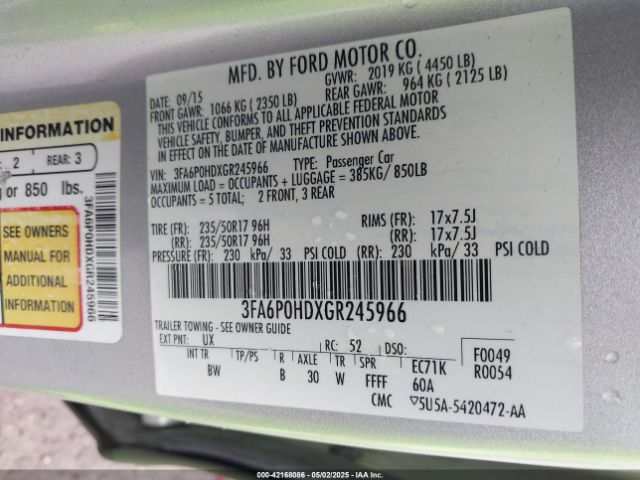 3FA6P0HDXGR245966 Ford FUSION SE