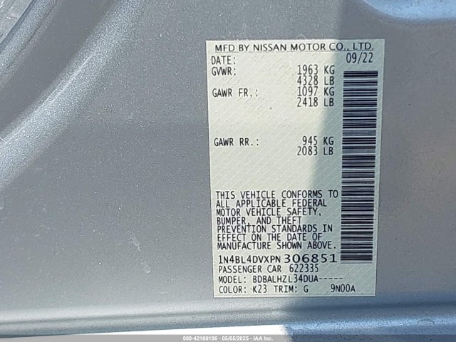 1N4BL4DVXPN306851 Nissan Altima Sv Fwd