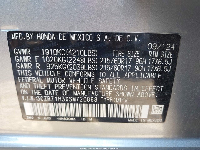 3CZRZ1H3XSM720868 Honda k20z5