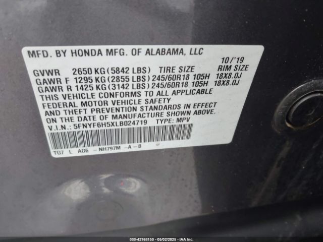 5FNYF6H5XLB024719 Honda Pilot Awd Ex-l