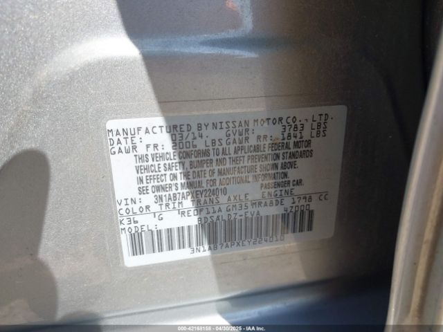 3N1AB7APXEY224010 Nissan SENTRA SV