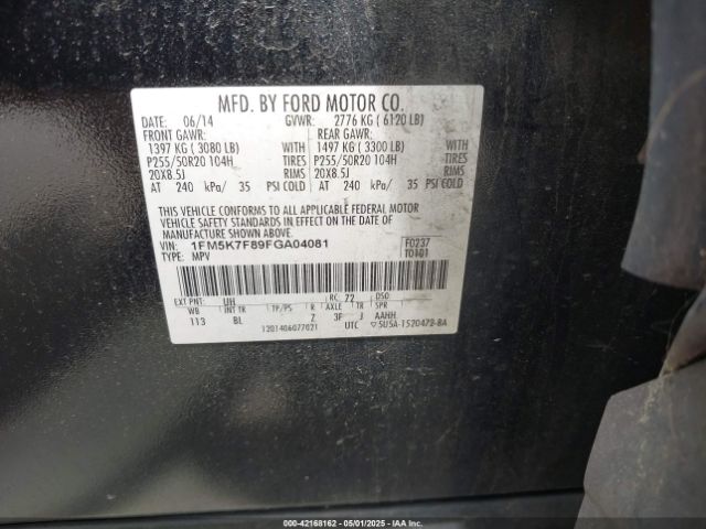 1FM5K7F89FGA04081 Ford Explorer Limited