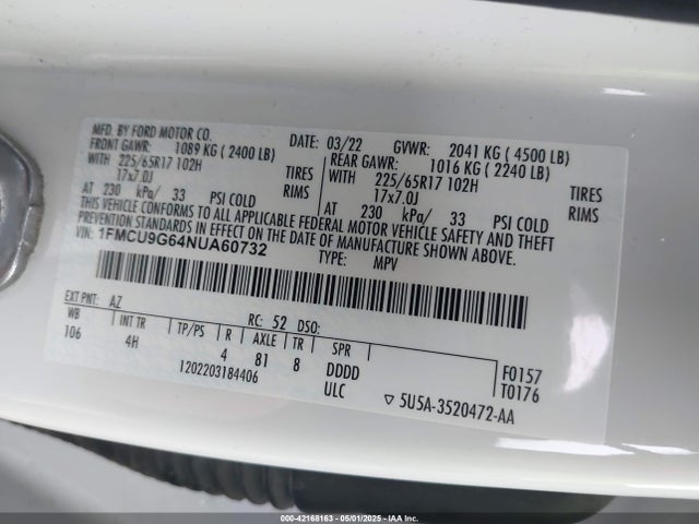 1FMCU9G64NUA60732 Ford dragon di tc