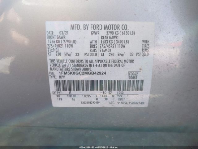 2021 FORD EXPLORER 1FM5K8GC2MGB42924 Photo 8