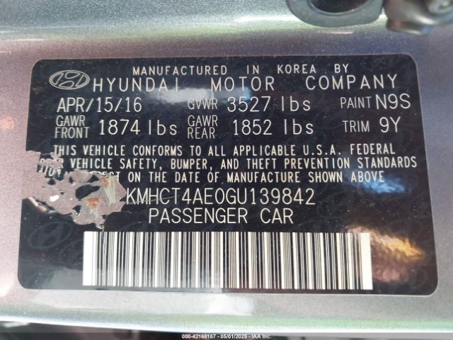KMHCT4AE0GU139842 Hyundai ACCENT SE