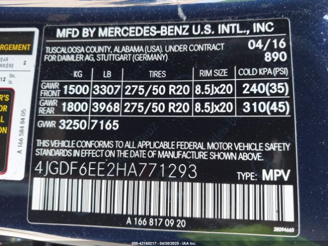 4JGDF6EE2HA771293 Mercedes-Benz Gls 450 4matic