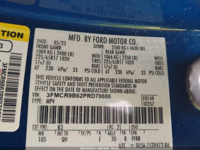 3FMCR9B62PRD70686 Ford Bronco Sport Big Bend