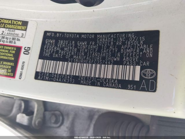 2T1BURHE6FC357442 Toyota Corolla S