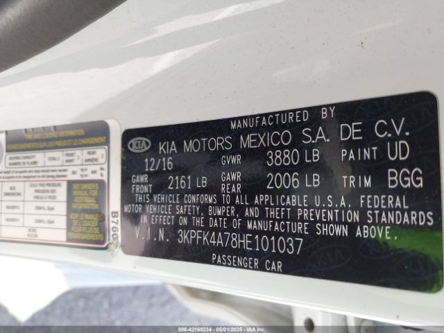 3KPFK4A78HE101037 KIA FORTE LX