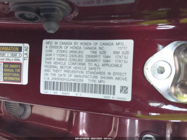 2HKRW5H33JH402259 Honda CR-V LX
