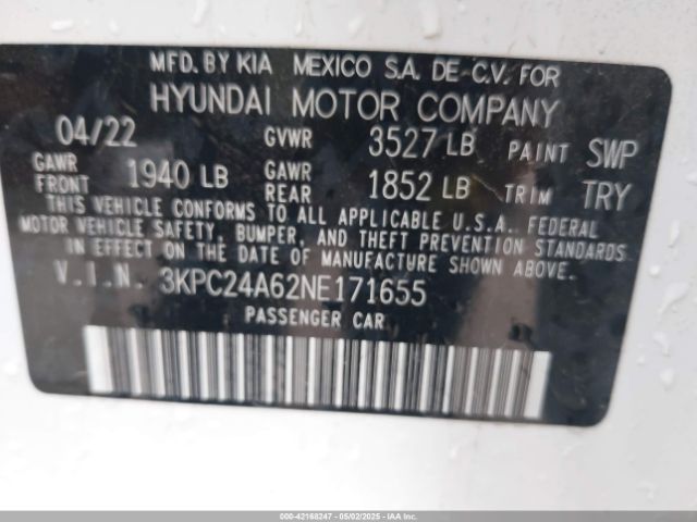 3KPC24A62NE171655 Hyundai ACCENT SE