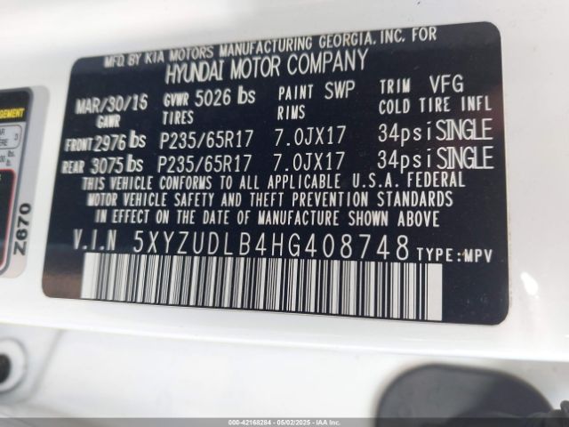 5XYZUDLB4HG408748 Hyundai Santa Fe Sport 2.4l