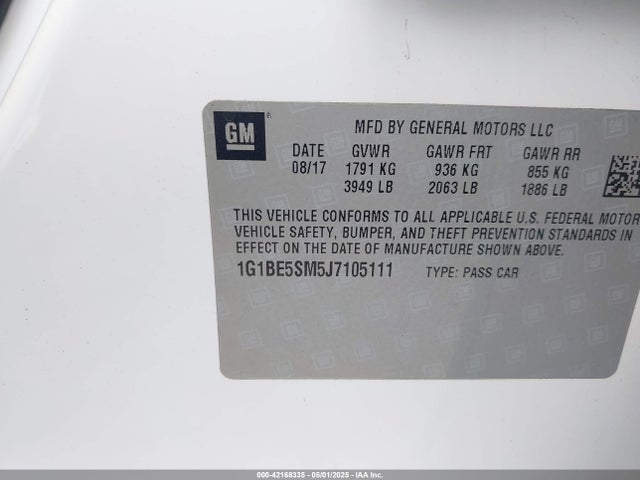 1G1BE5SM5J7105111 Chevrolet Cruze Lt Auto