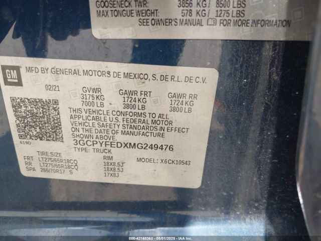 3GCPYFEDXMG249476 Chevrolet Silverado 1500