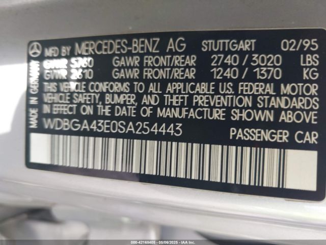 1995 MERCEDES-BENZ S WDBGA43E0SA254443 Photo 8