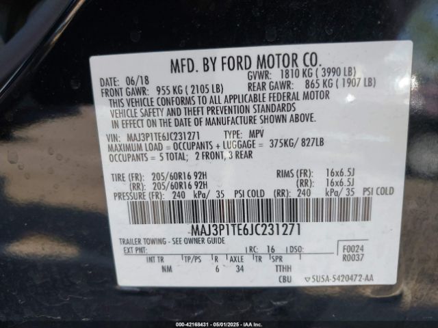 MAJ3P1TE6JC231271 Ford Ecosport Se