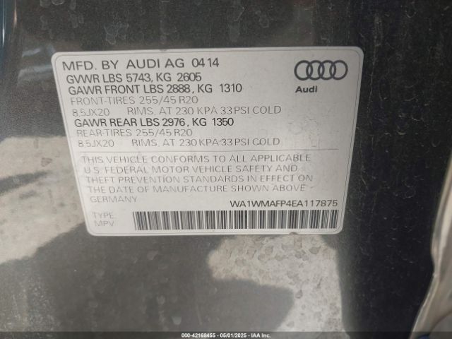 WA1WMAFP4EA117875 Audi Q5 3.0 Tdi Premium Plus