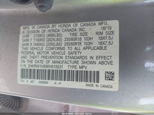2HKRW1H55KH515531 Honda CR-V EX