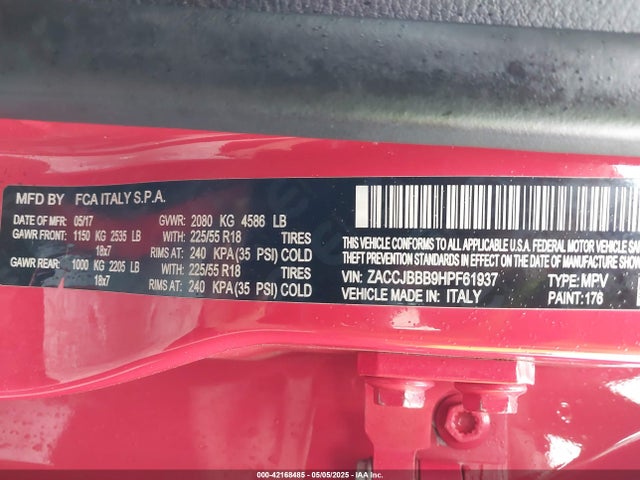 ZACCJBBB9HPF61937 Jeep Renegade Altitude 4x4