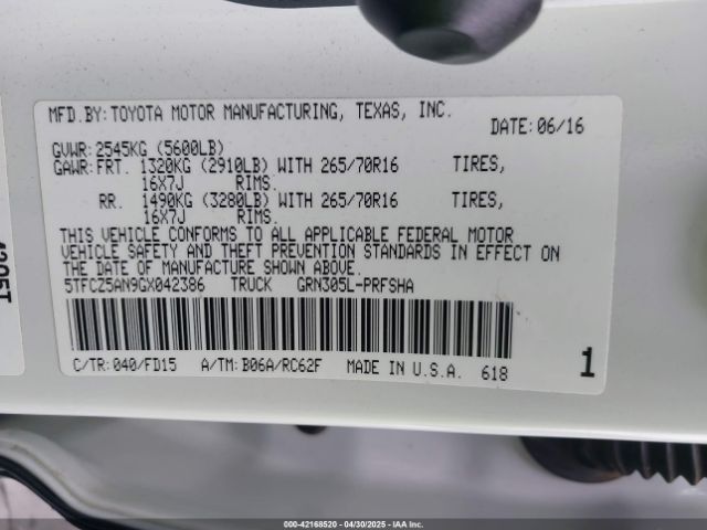 5TFCZ5AN9GX042386 Toyota Tacoma Trd Off Road