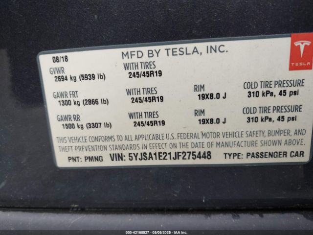5YJSA1E21JF275448 Tesla Model S 100d/75d/p100d