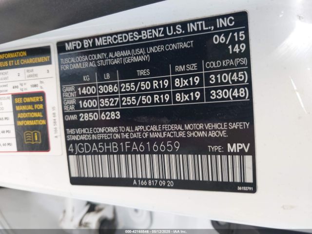 4JGDA5HB1FA616659 Mercedes-Benz Ml 350 4matic