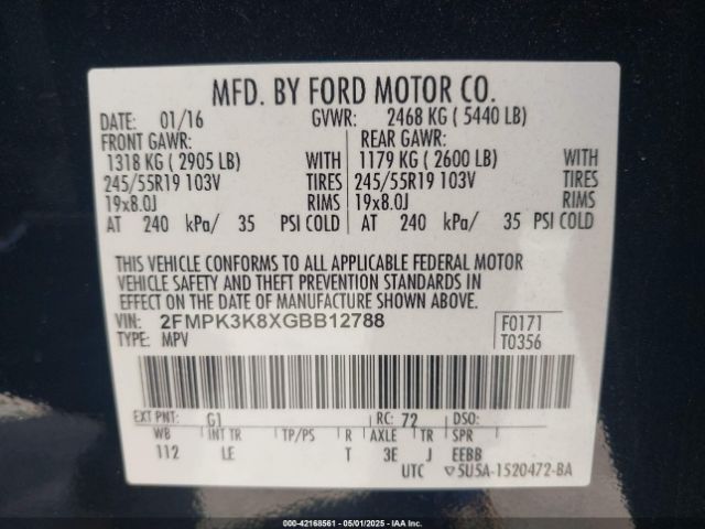 2FMPK3K8XGBB12788 Ford Edge Titanium