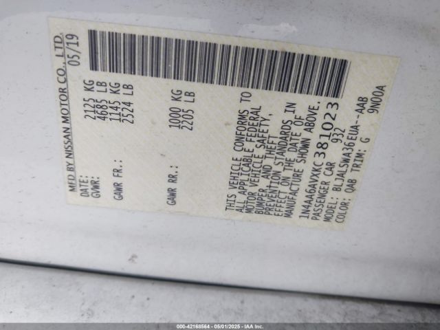 1N4AA6AVXKC381023 Nissan Maxima 3.5 Sr