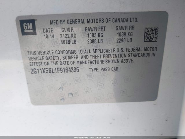 2G11X5SL1F9164336 Chevrolet Impala 1fl