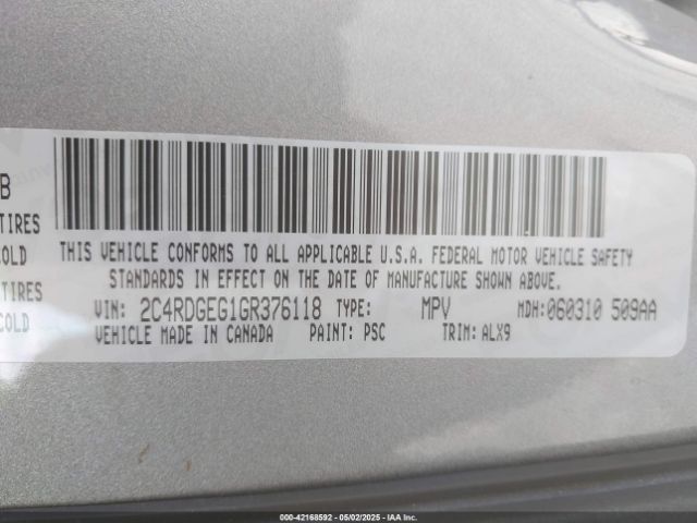 2C4RDGEG1GR376118 Dodge Grand Caravan R/t
