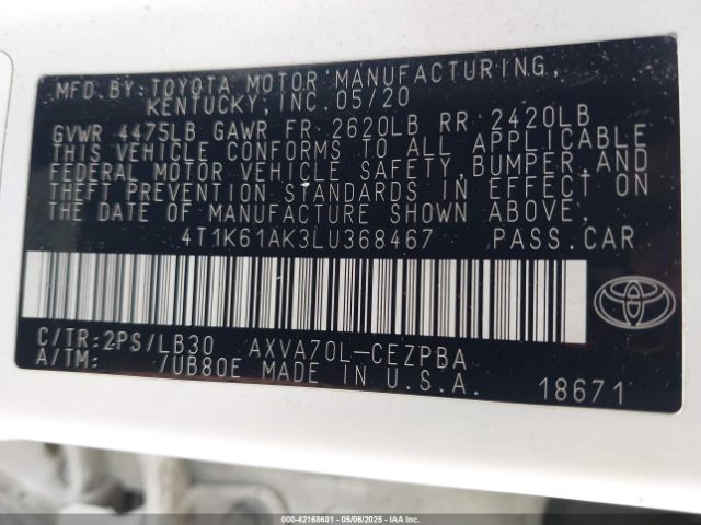 4T1K61AK3LU368467 Toyota CAMRY XSE