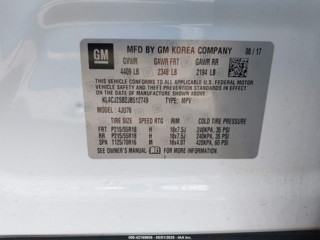 KL4CJ2SB2JB512749 Buick Encore Sport Touring