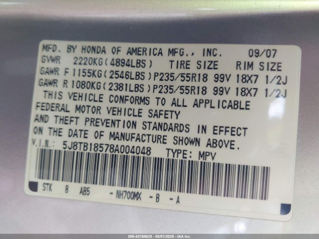 2008 ACURA RDX 5J8TB18578A004048 Photo 8