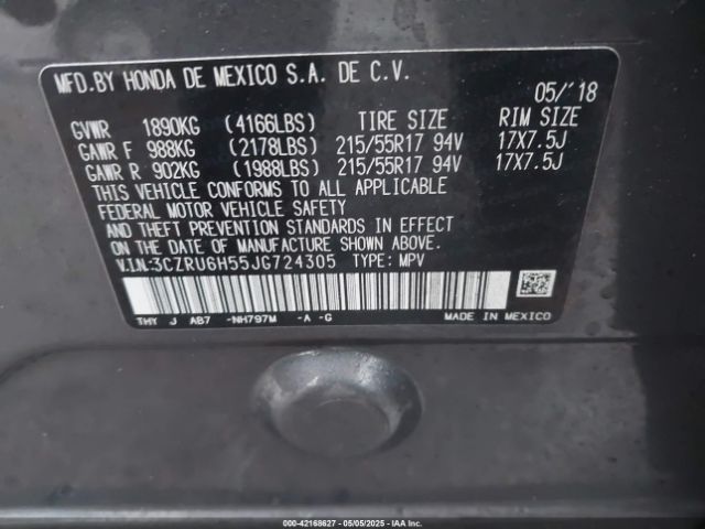 3CZRU6H55JG724305 Honda HR-V EX