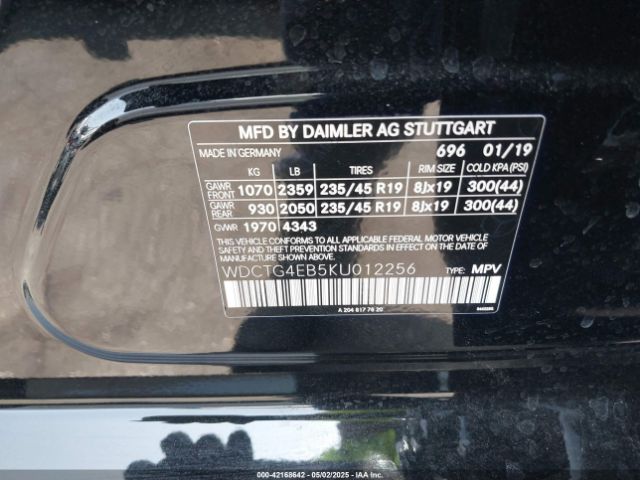 WDCTG4EB5KU012256 Mercedes-Benz GLA 250