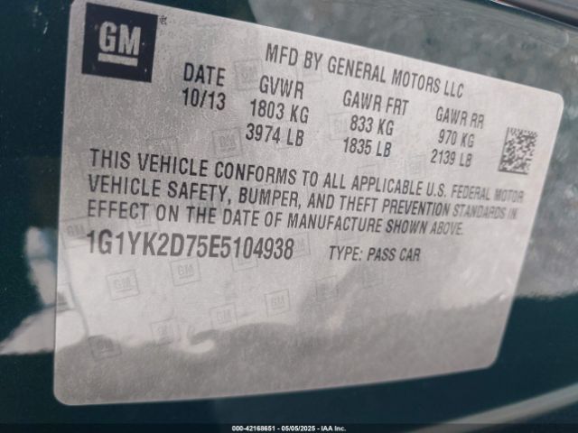 2014 CHEVROLET CORVETTE STINGRAY 1G1YK2D75E5104938 Photo 8