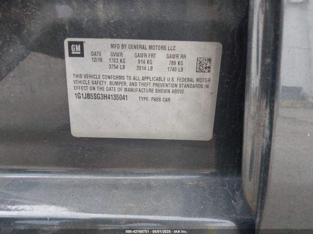 1G1JB5SG3H4135041 Chevrolet Sonic Ls Auto