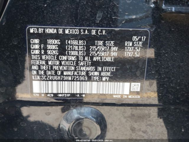 3CZRU6H79HM725969 Honda Hr-v Ex-l
