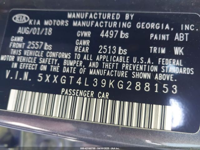 2019 KIA OPTIMA 5XXGT4L39KG288153 Photo 8