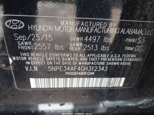 2016 HYUNDAI SONATA 5NPE34AF4GH312343 Photo 8