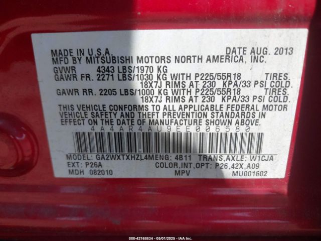 2014 MITSUBISHI OUTLANDER SPORT 4A4AR4AU9EE006580 Photo 8